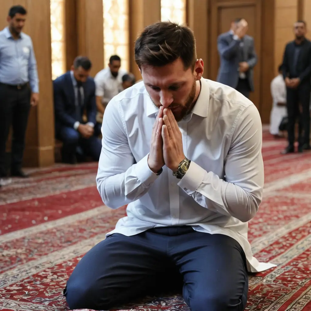 ميسي يصلي في المسجد