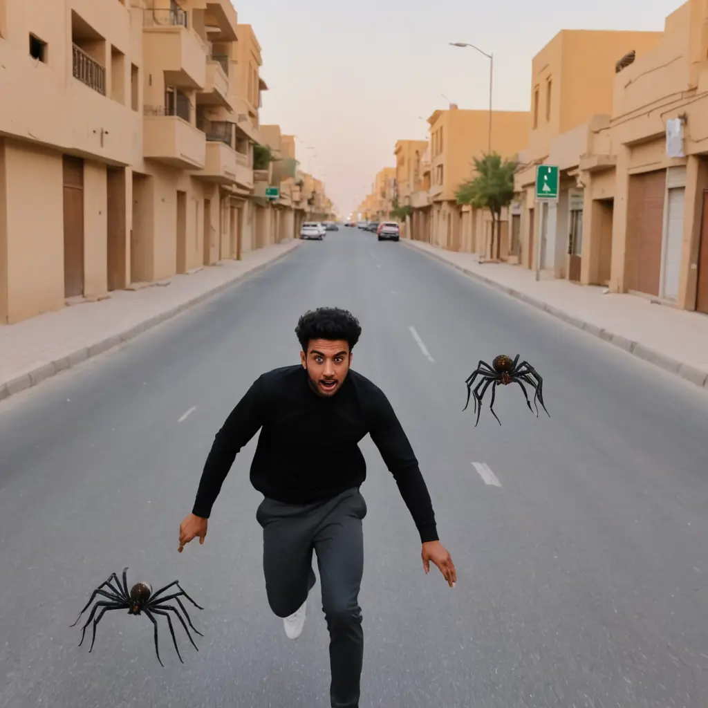 اليوتيوبر ابو فله وهو يهرب من العنكبوت الكبير المخيف جدا في شوارع السعودية