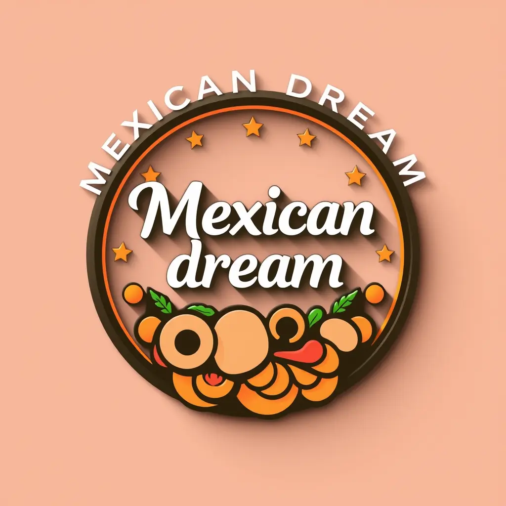 Generate a detailed logo in 2d for a company named 'Mexican dream Deli ' in the restaurant field. The logo should prominently feature circle and food .