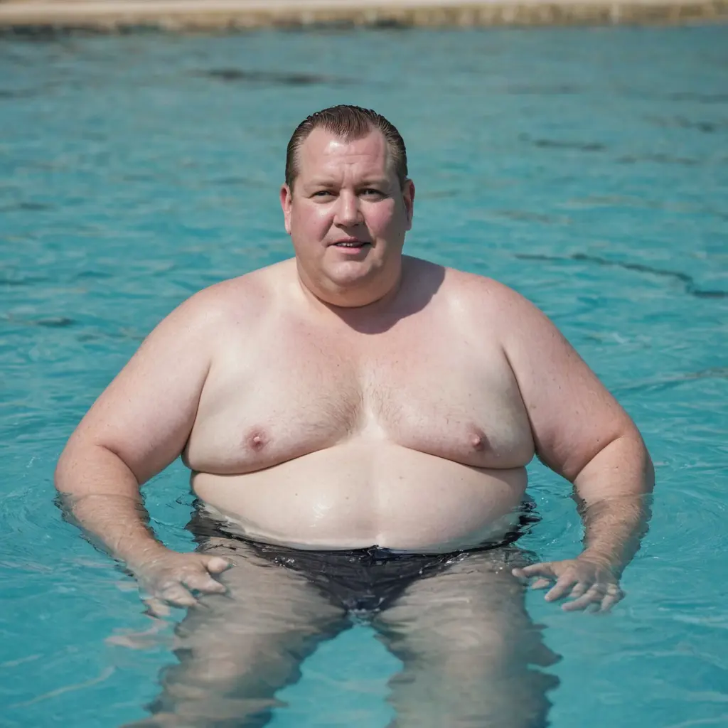 رجل خمسيني سمين يسبح