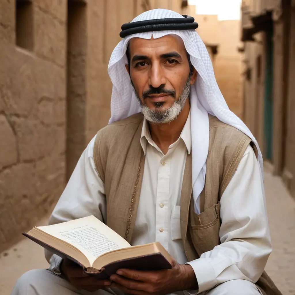 اريد صورة رجل عربي قديم شاب يمسك كتاب اسمه الكافي اريد الرجل يكون شاب