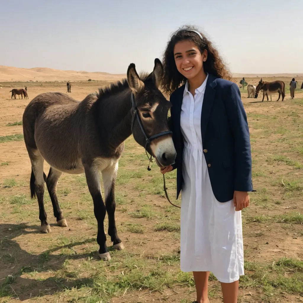 صورة بنت مصرية صعيدية في سن ١٨ سنة تقف بجوار حمار وهي في الحقل