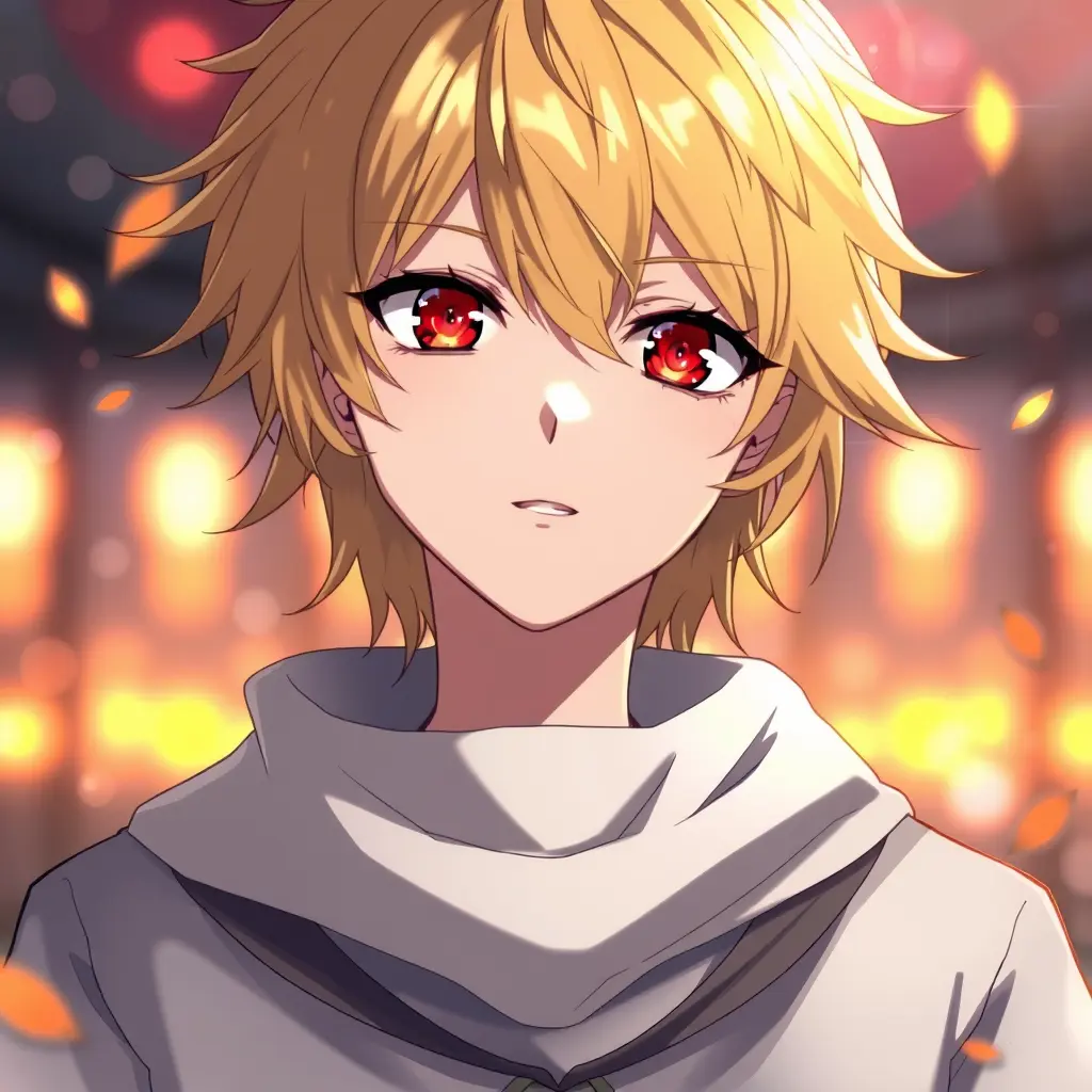 صوره ولد انمي شعره اصفر فاتح عيونه حمراء4k جميل