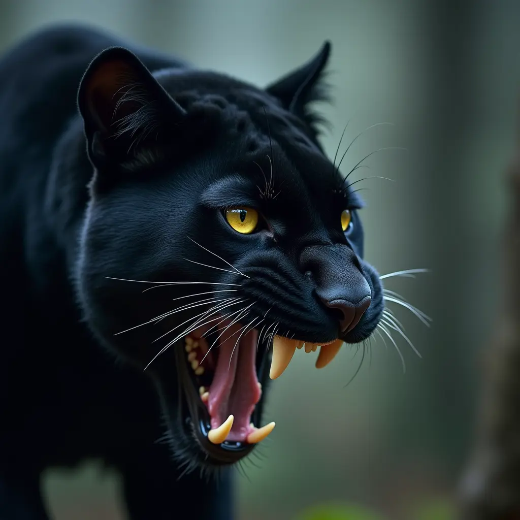 النمر الاسود المخيف و انياب الحاده المفترس