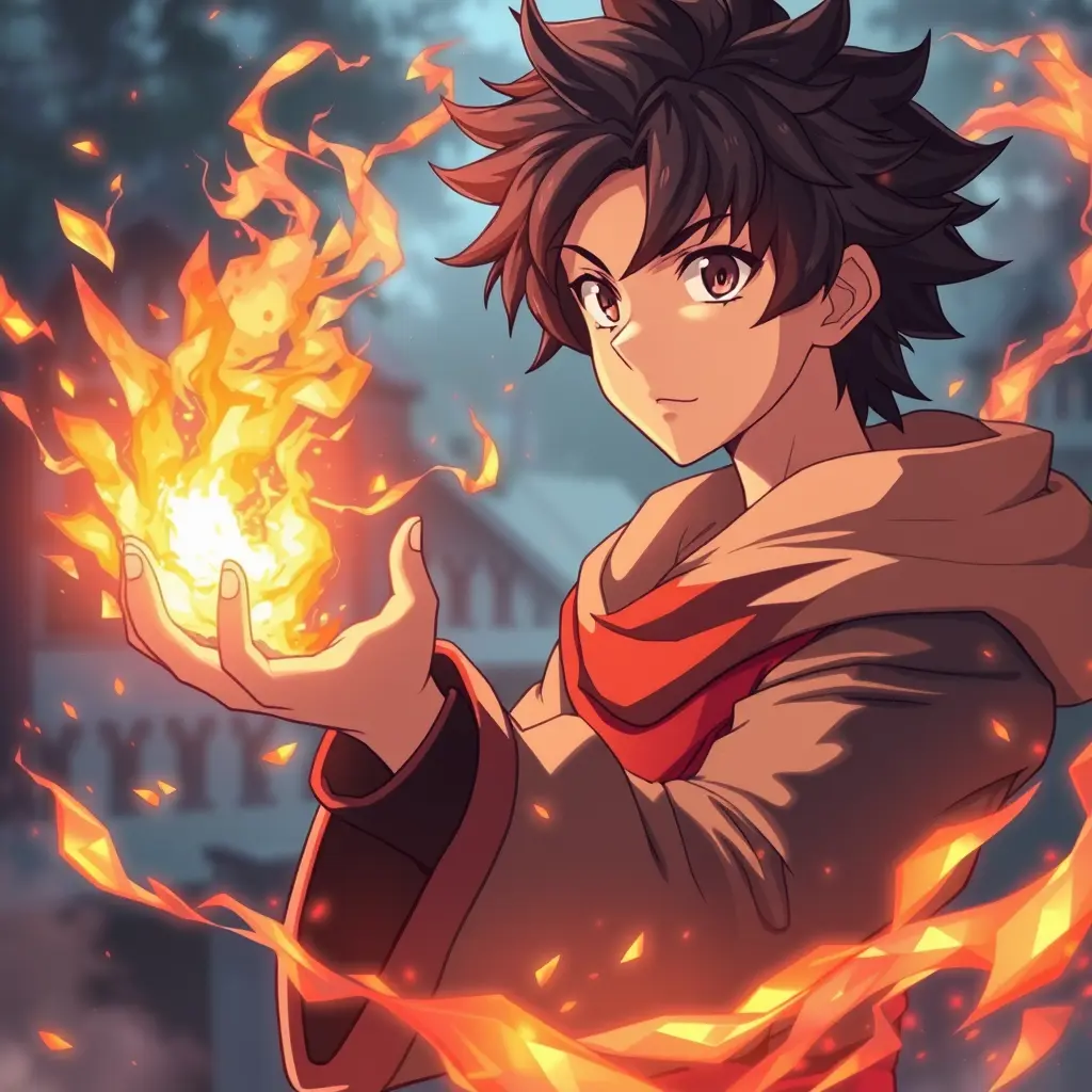 صورة انمي لفتي يتحكم بعنصر الرماد صورة فخمة