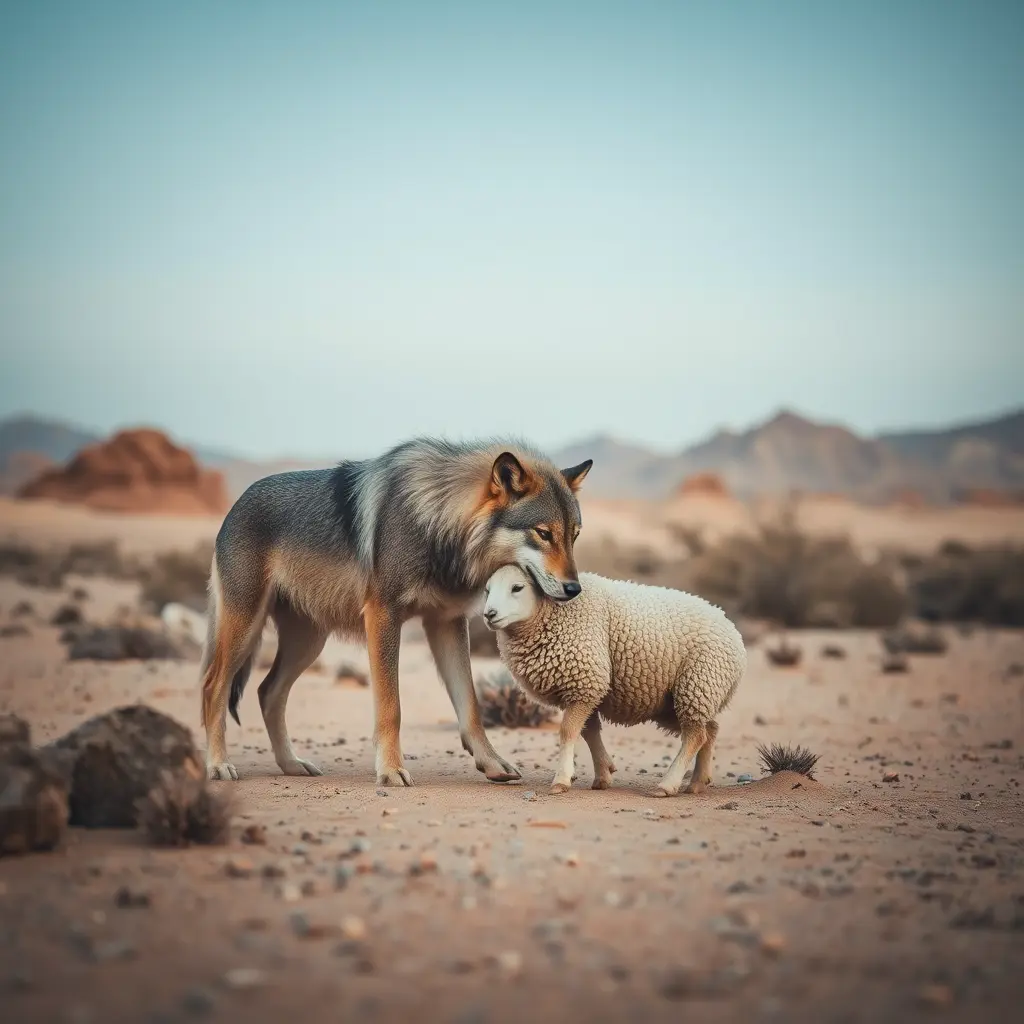 ذئب يأكل خروف في الصحراء