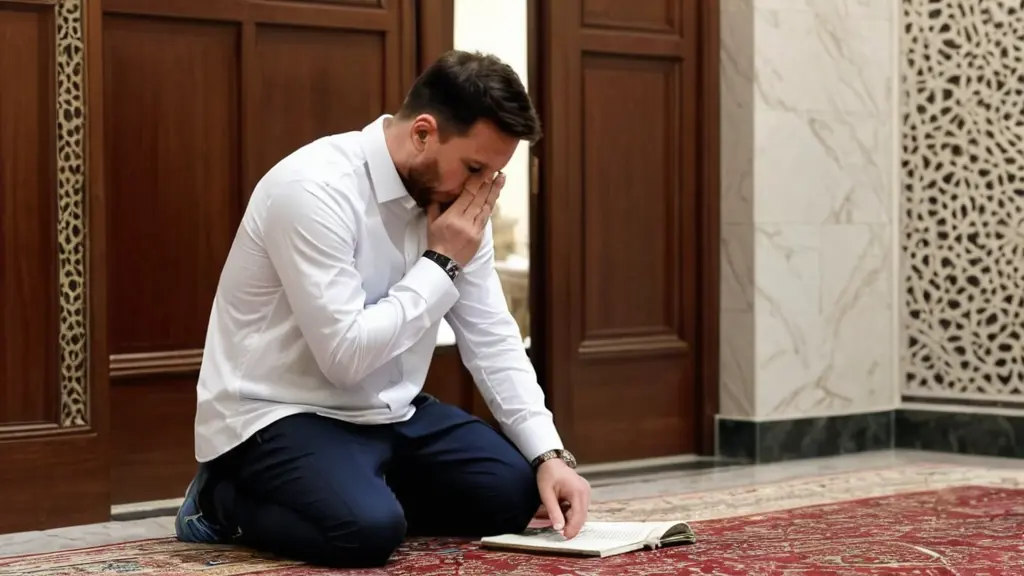 ليو ميسي يصلي صلاه المسلمين في المسجد