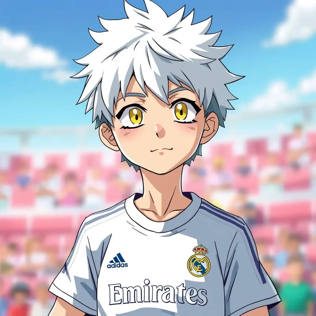 شخصيه انمي كيلوا زولديك هو لابس قميص ريال مدريد