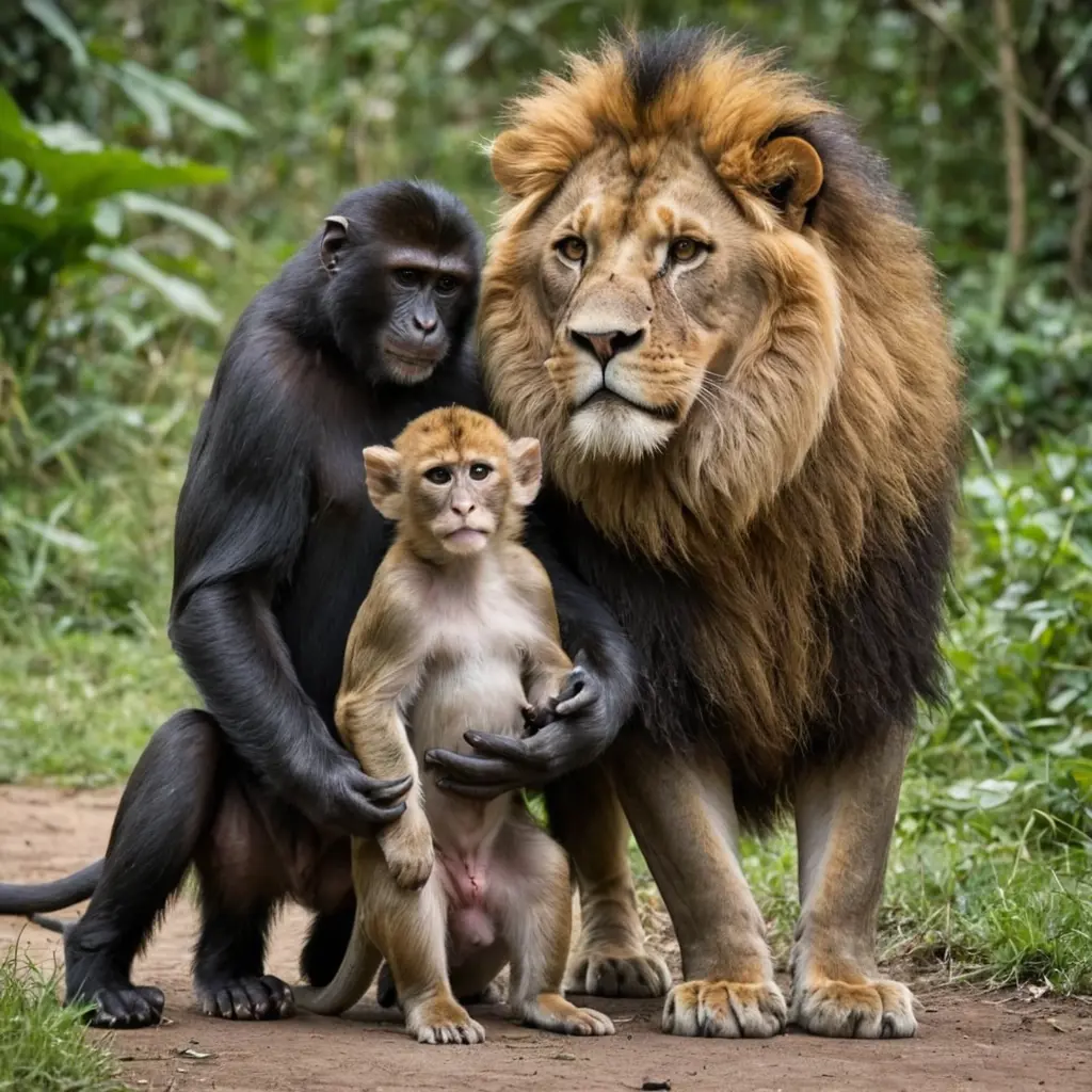 اندماج القرد مع الاسد