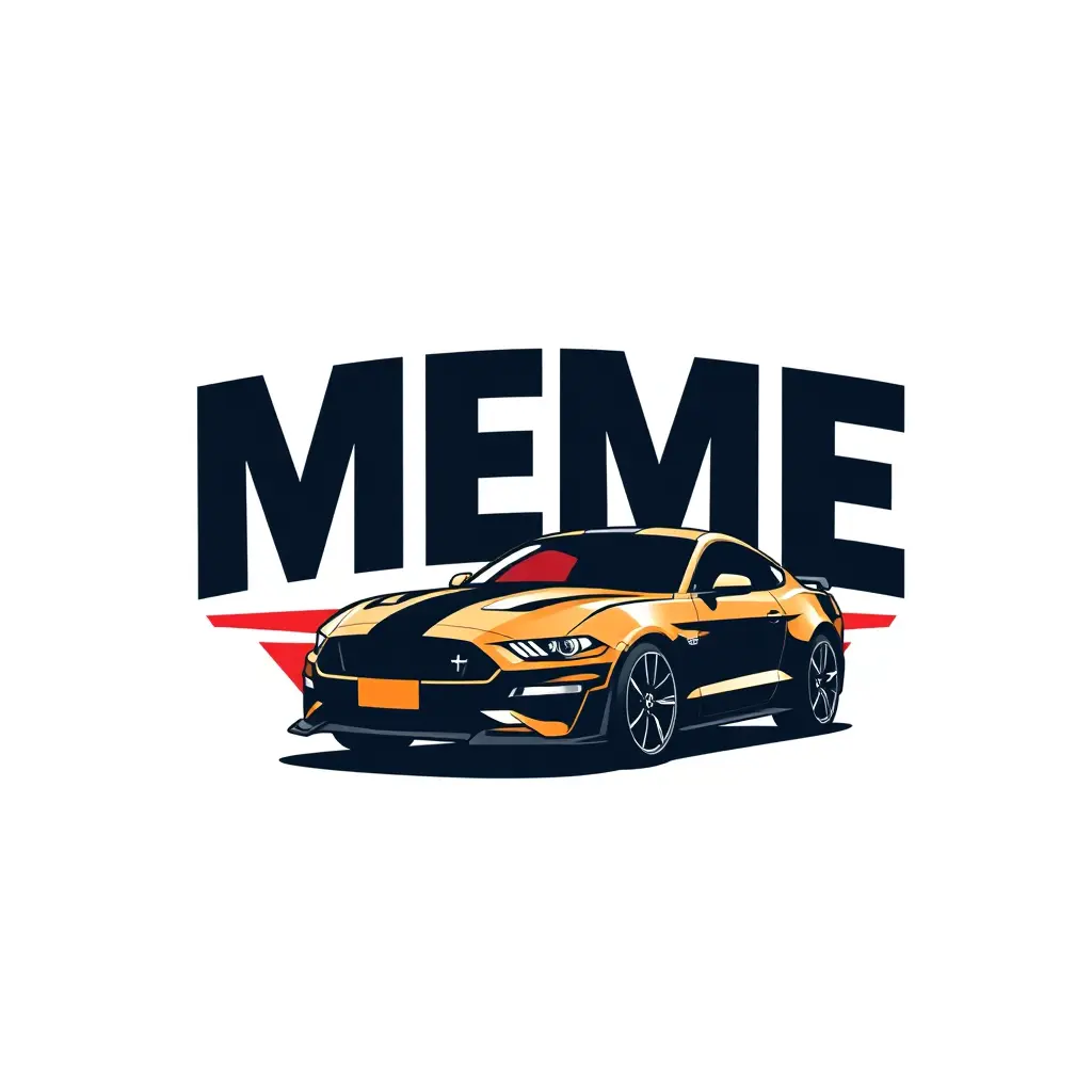 صوره شعار باسم MEME مع سياره موستنج مع خلفيه حمراء