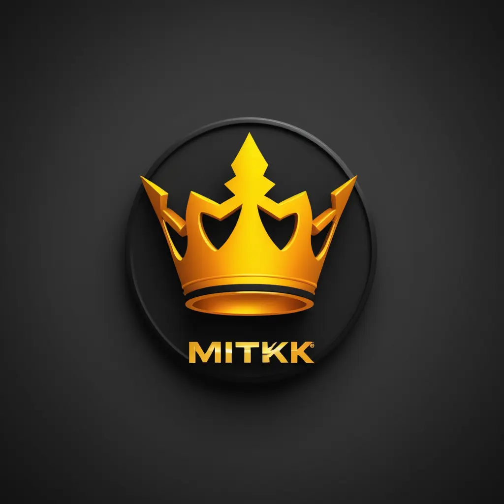 شعار MTK ، تصميم ثلاثي الأبعاد فوقه تاج بلون أصفر مائل للبرتقالي على خلفية سوداء