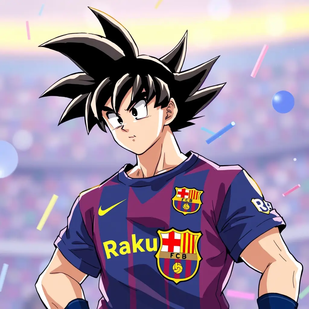 صورة لشخصية الانمي سون غوكو بقميص برشلونة