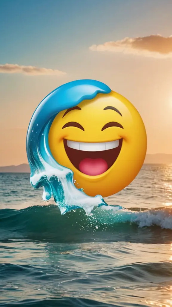 صوره ايموجي جميل يضحك فوق البحر