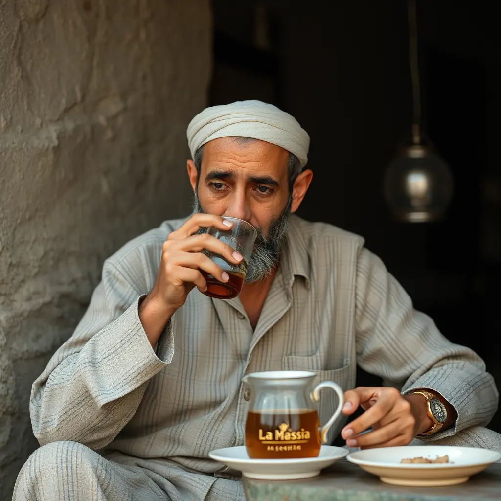 صورة رجل سوري يشرب الشاي