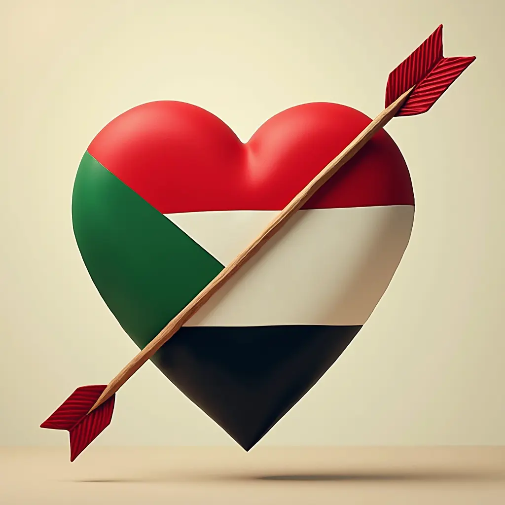 قلب يحمل سهم في قلب حقيقي يحمل علم السودان
