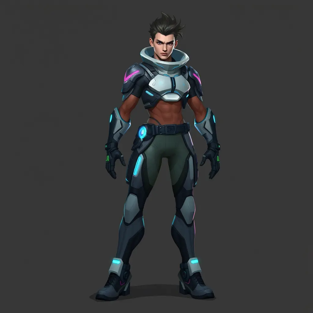 تخيل شخصية لعبة 2d شخصية بأسلوب Cyberpunk 2D مع لمسات مستقبلية.
طويل نسبيًا، لكنه مرن وسريع الحركة.
يرتدي بدلة مستقبلية مزودة بتكنولوجيا التحكم بالزمن.