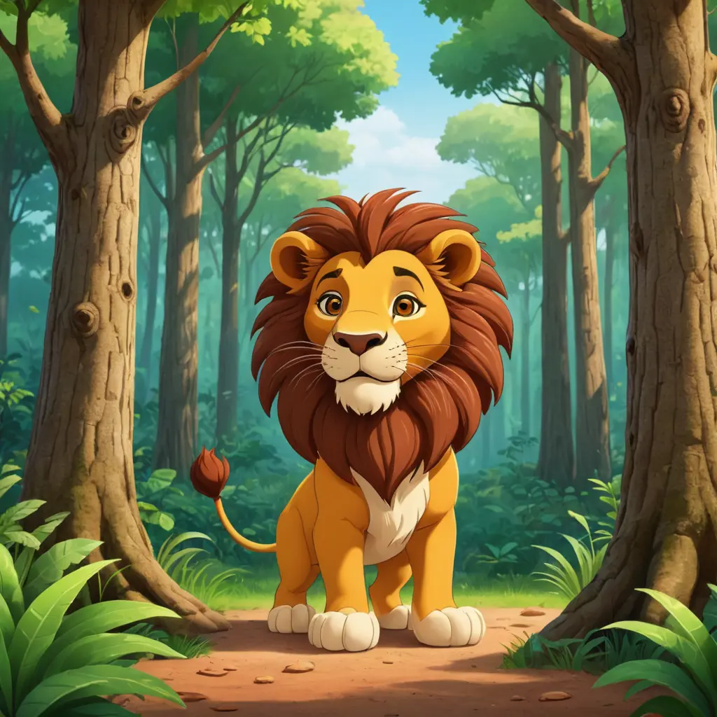 اسد على شكل كرتون في غابة