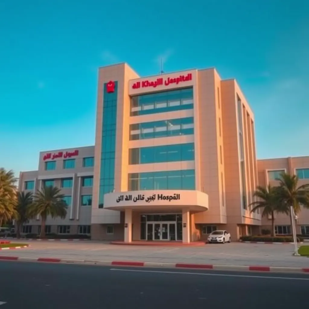 اريد مستشفي كبير وعلى مبنى المستشفى مكتوب المستشفى الخرية للمؤسس غيث الترك عام ٢٠٢٥