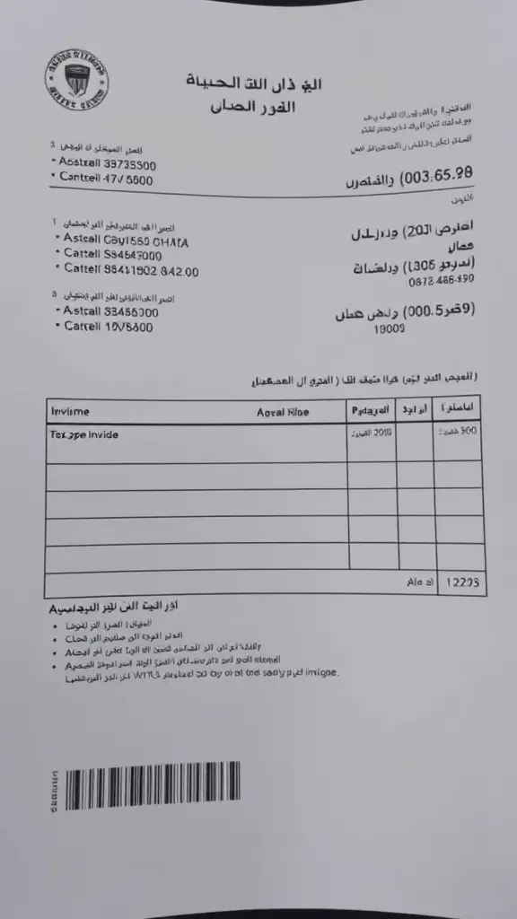 فاتورة ضريبية مبسطة لقطع غيار سيارات باللغة العربية