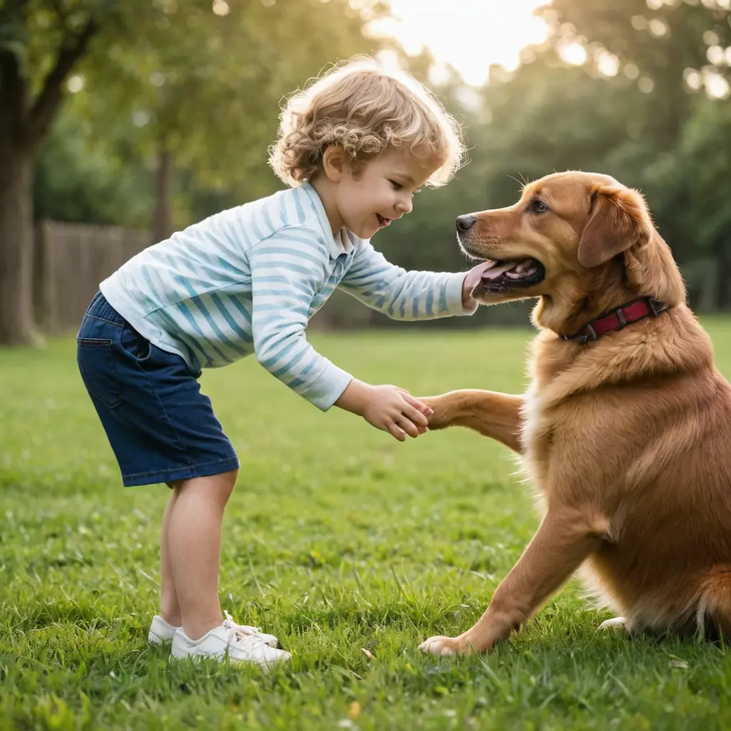طفل يلعب مع كلب