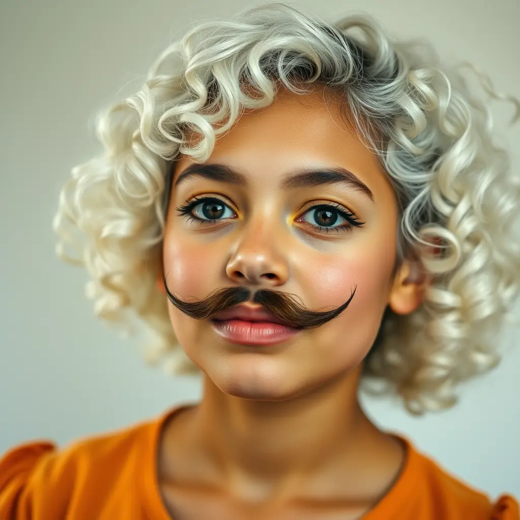 بنت لها شوارب و شعرها أبيض مجعد