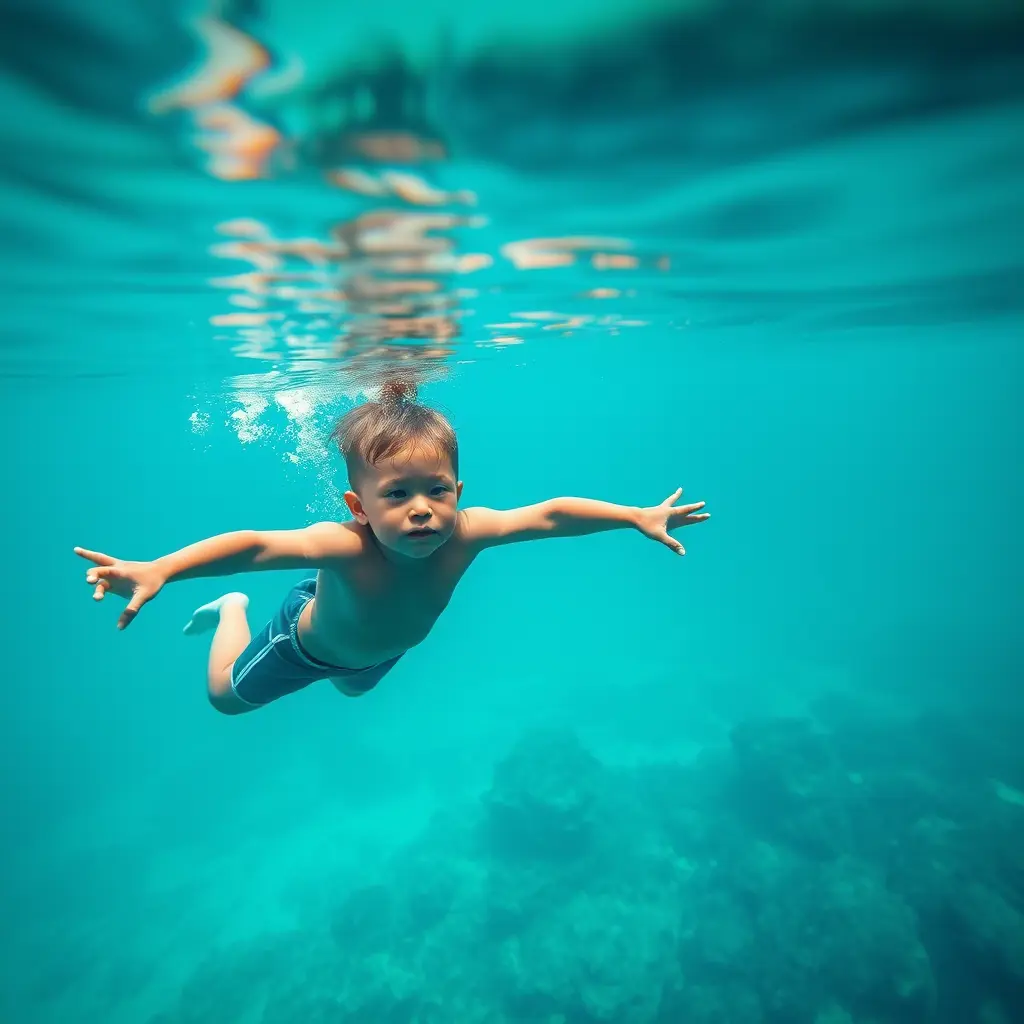 ولد يغطس تحت الماء بجانب السخور