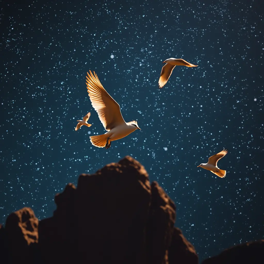 طيور تطير في الفضاء الخارجي