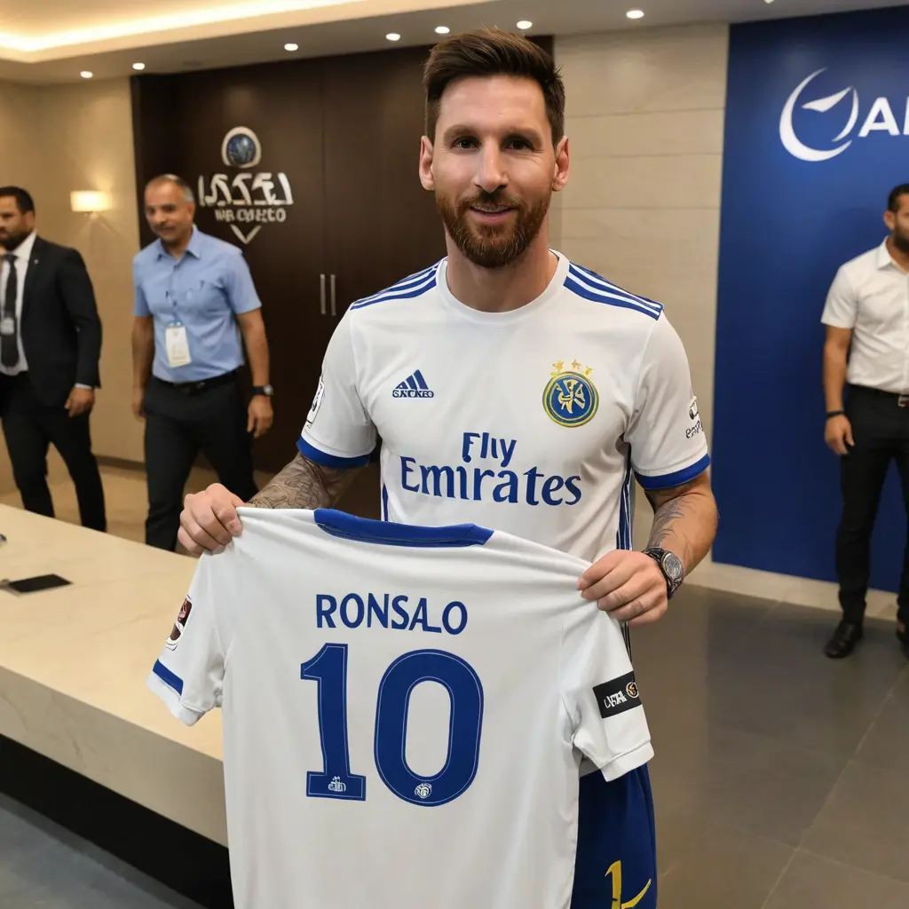ميسي يلبس قميص نادي النصر مع رونالدو