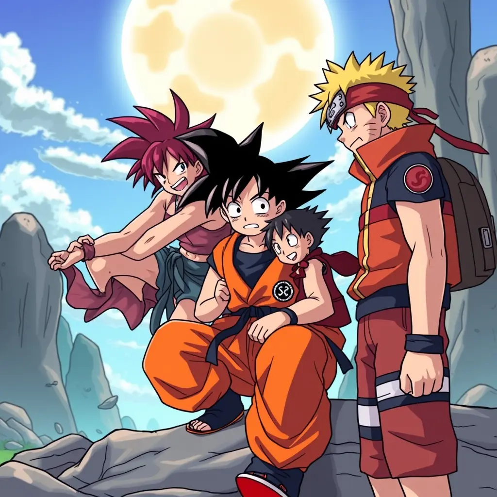 اريد صورة غوكو معا ايرين و لوفي و ناروتو