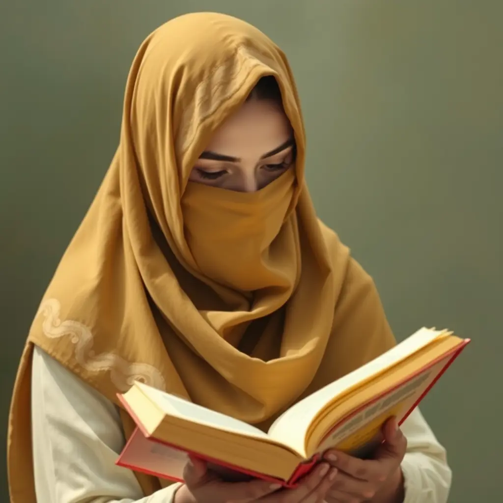 صورة فتاة محجبة تقرأ كتاب