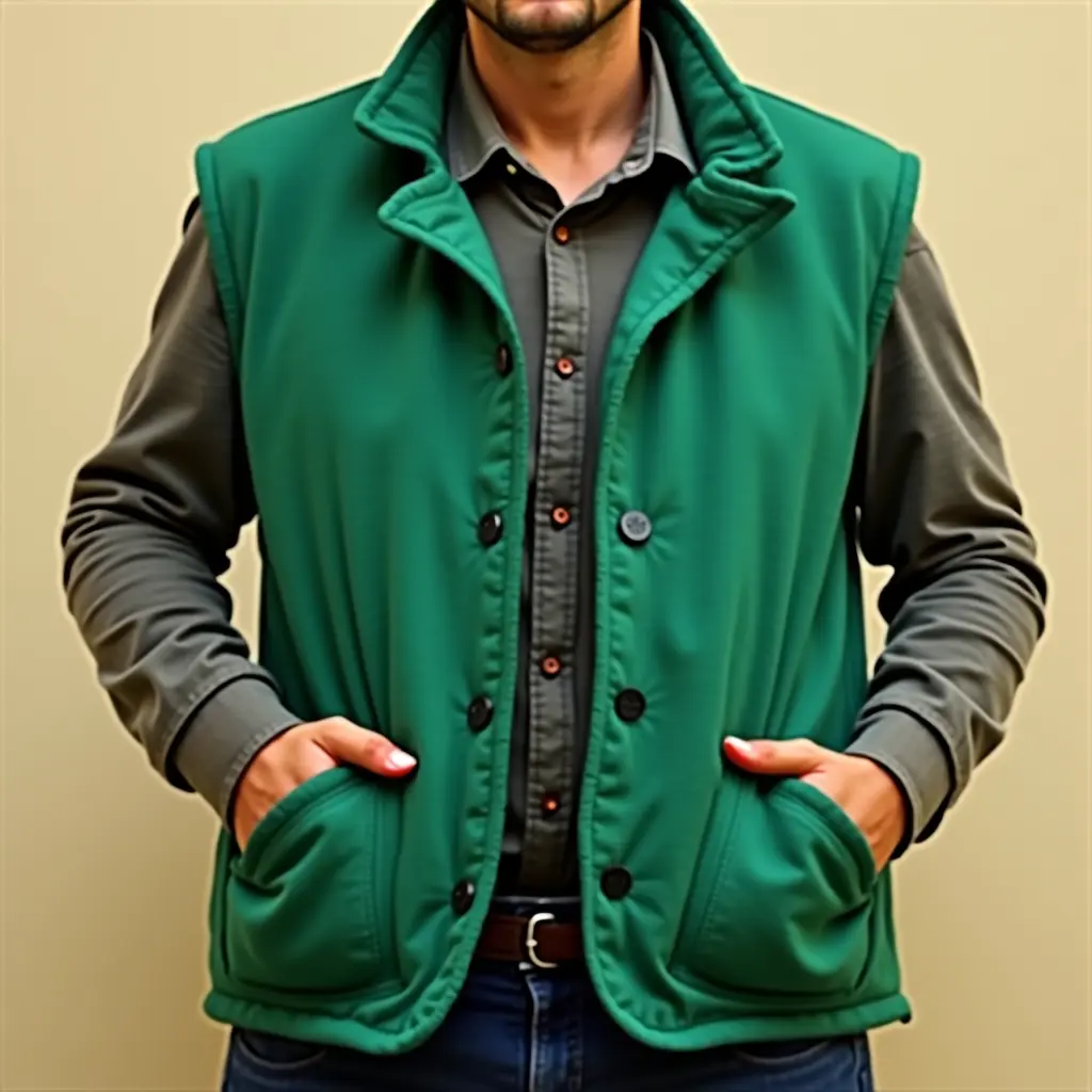 ولد لي صورة ٠veste bassebal خضراء ذات أيدي رمادية