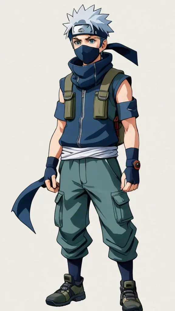 kakashi hatake, full body, white background, drawn in pokemon watercolor style