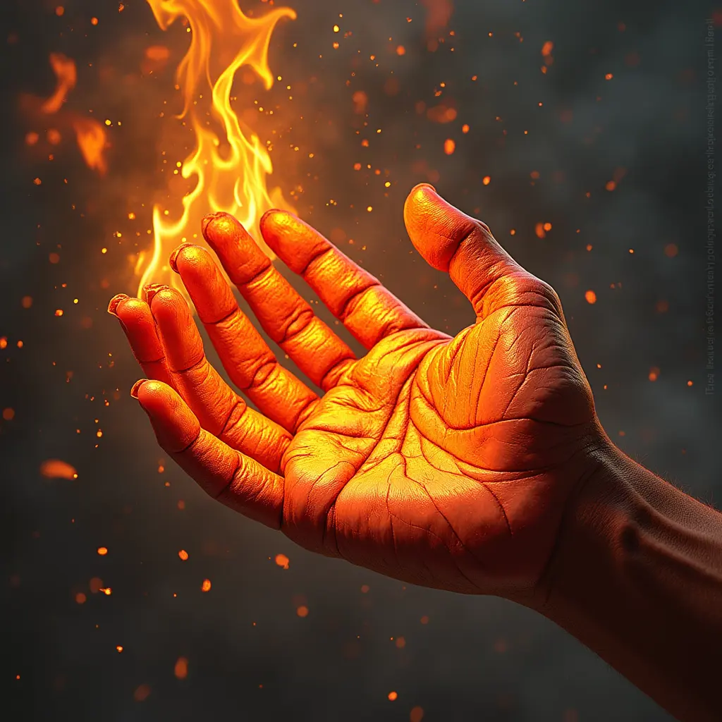 ارسم يد تحترق وفحمت من كثر النار و الدموية