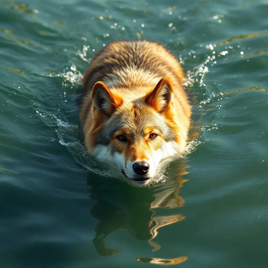 ذئب يسبح داخل البحر