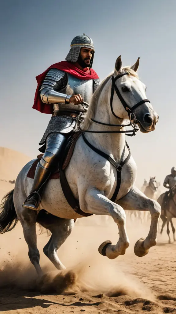 فارس عربي على حصان يقاتل جيش بمفرده