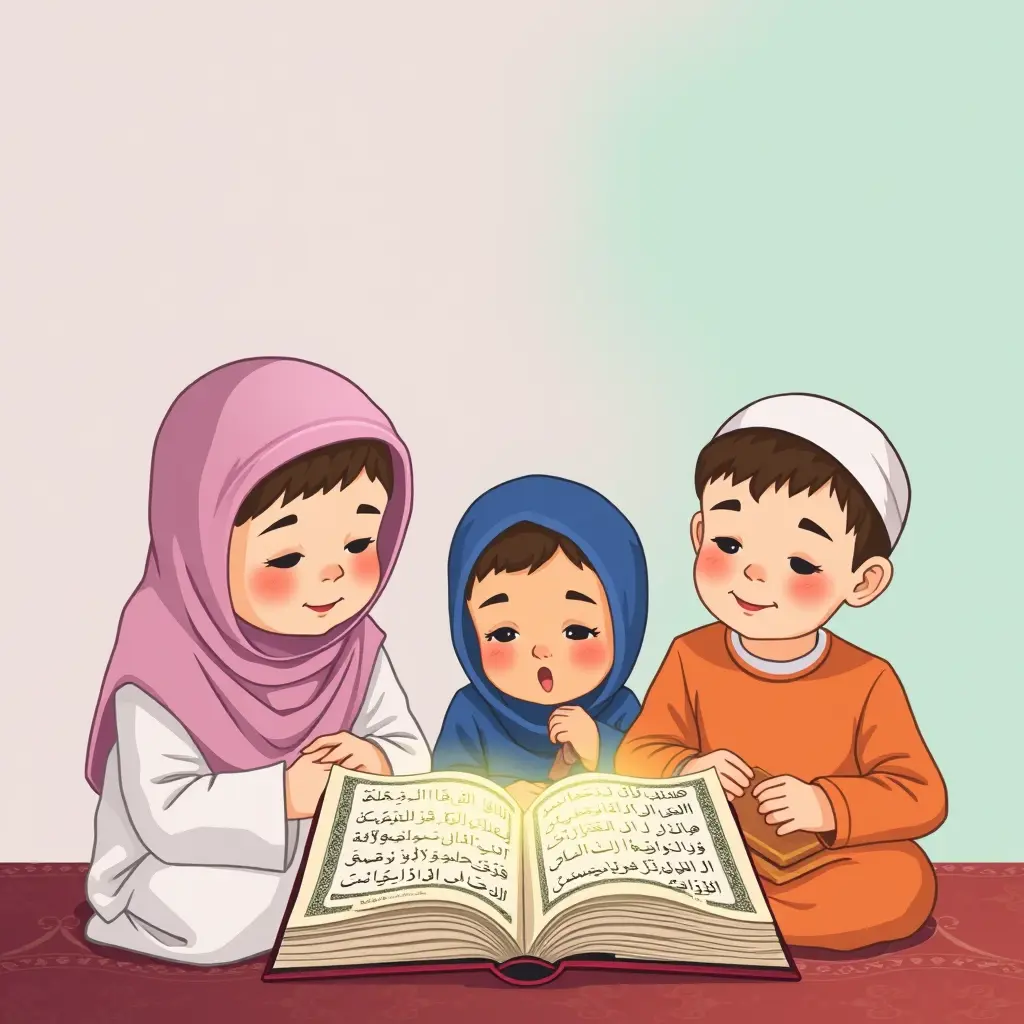 أطفال مسلمون يقرأون من المصحف