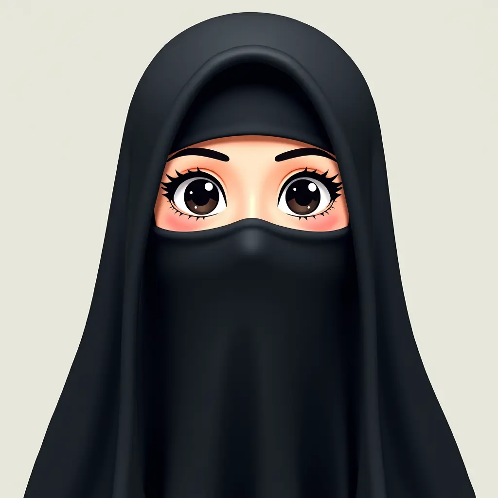 صور امرأة منقبه ، عيون واسعة سوداء ، نقاب اسود تصميم كرتوني 3d