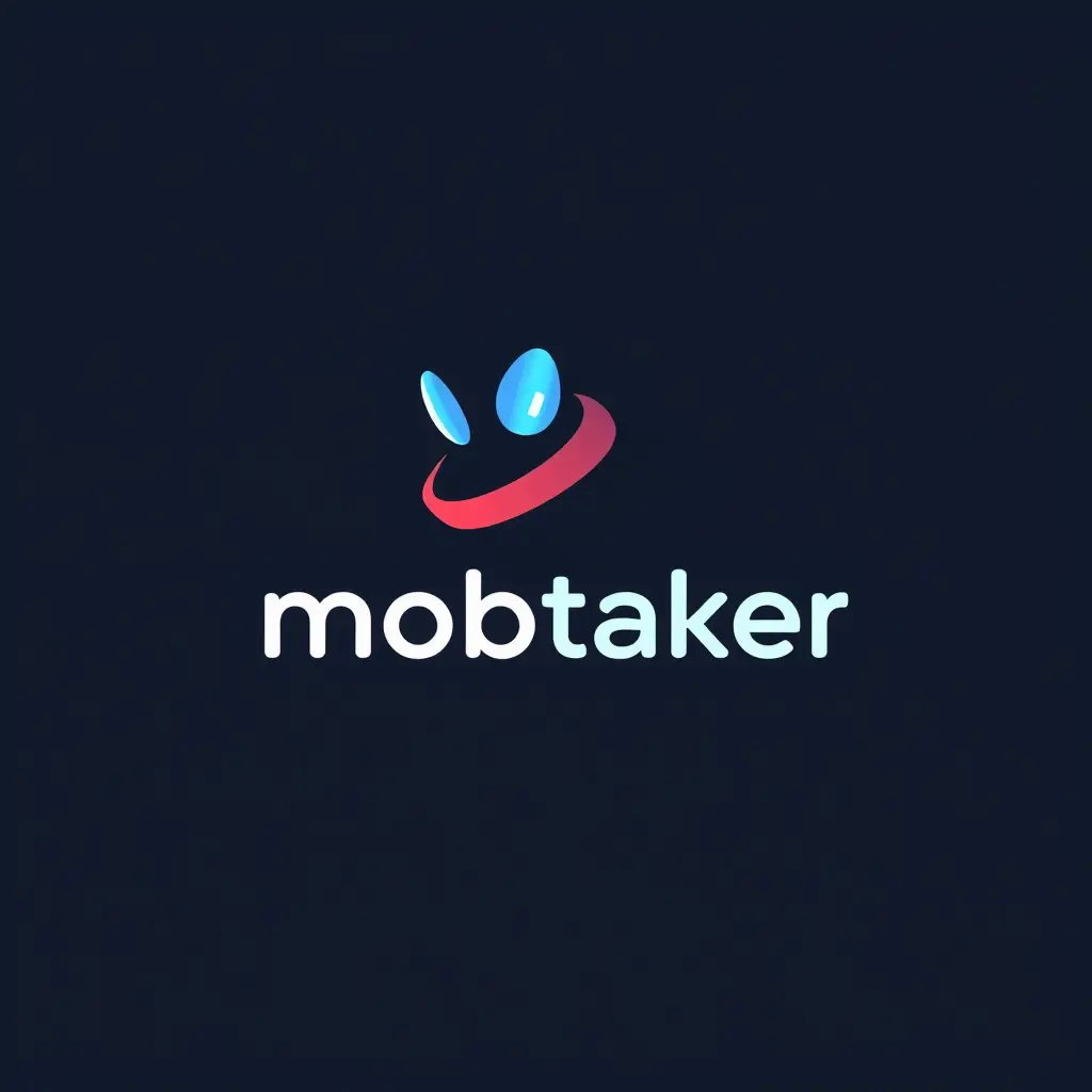 Generate a minimalistic logo in 2d for a company named 'mobtaker' in the internet field. The logo should prominently feature character which uses cold colors palette.