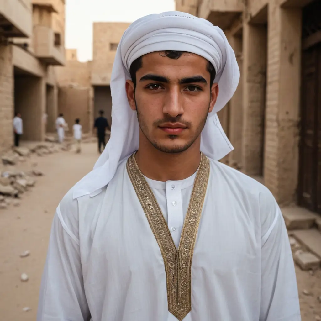 شاب عراقي في الزي العربي فقط  "الدشداشة"  البيضاء