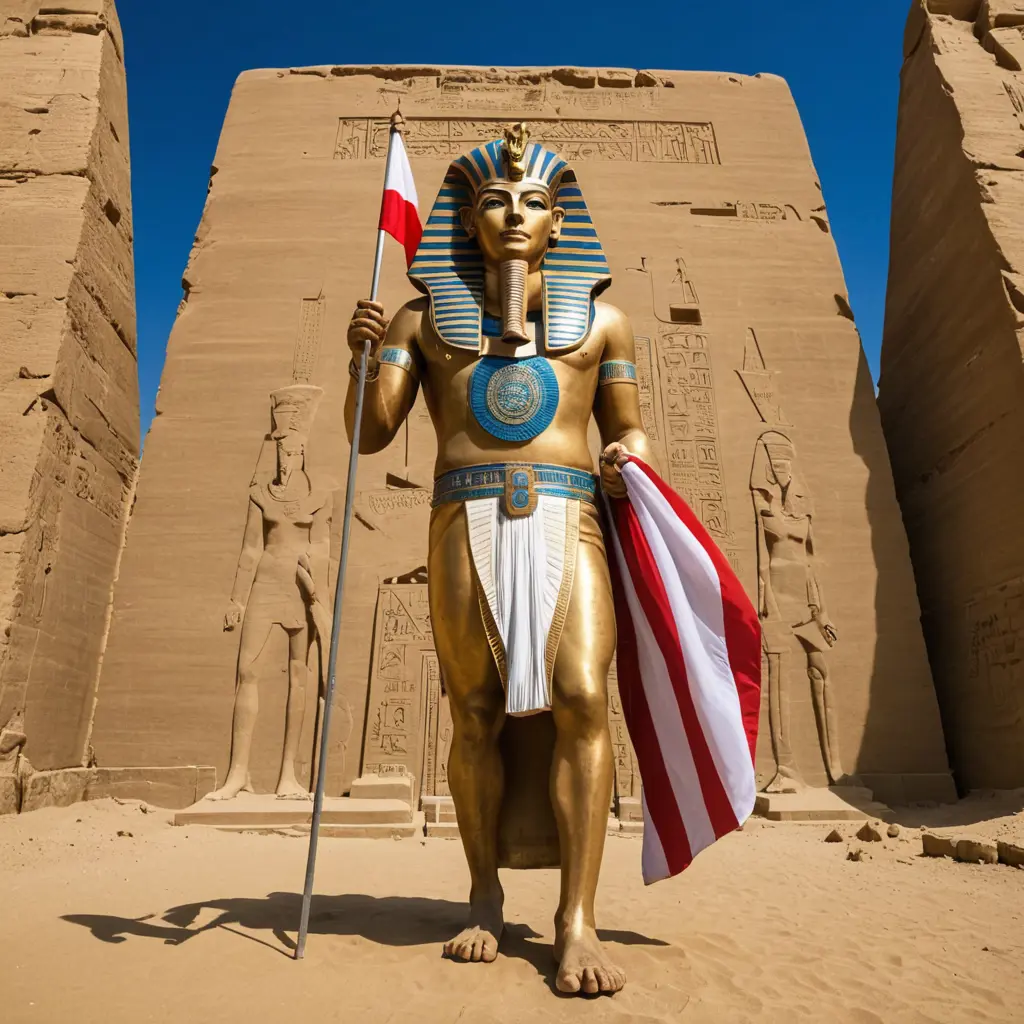 صورة فرعون عملاق يحمل علم مصر