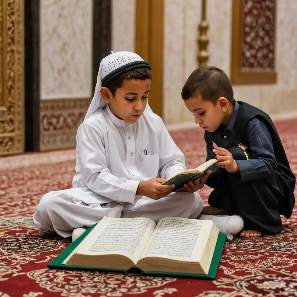 طفل يقرأ القرآن في المسجد النبوي عند رسول الله صلى الله عليه وسلم