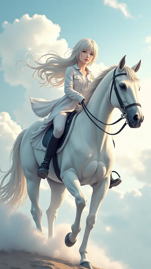 حصان ابيض وشخصية انمي عليه