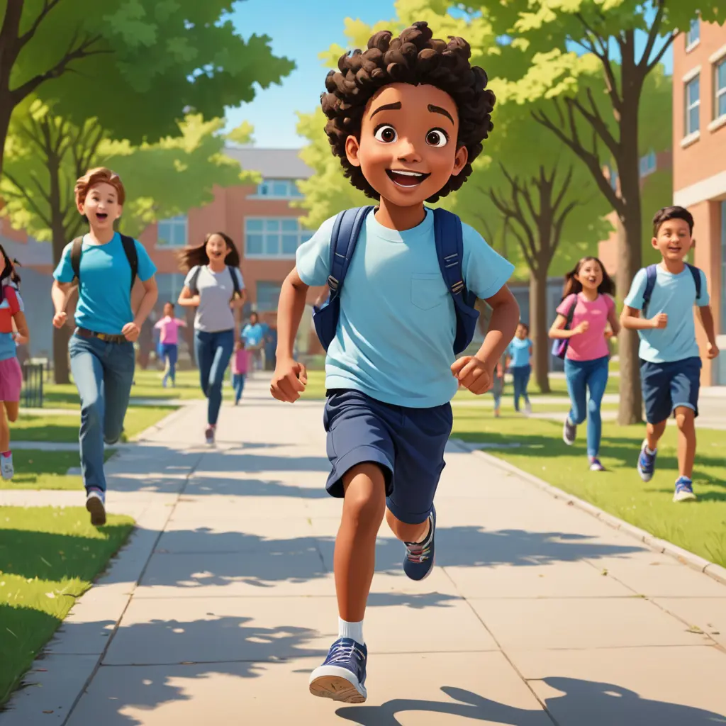 طالب يركض في ساحة المدرسة صورة كرتون