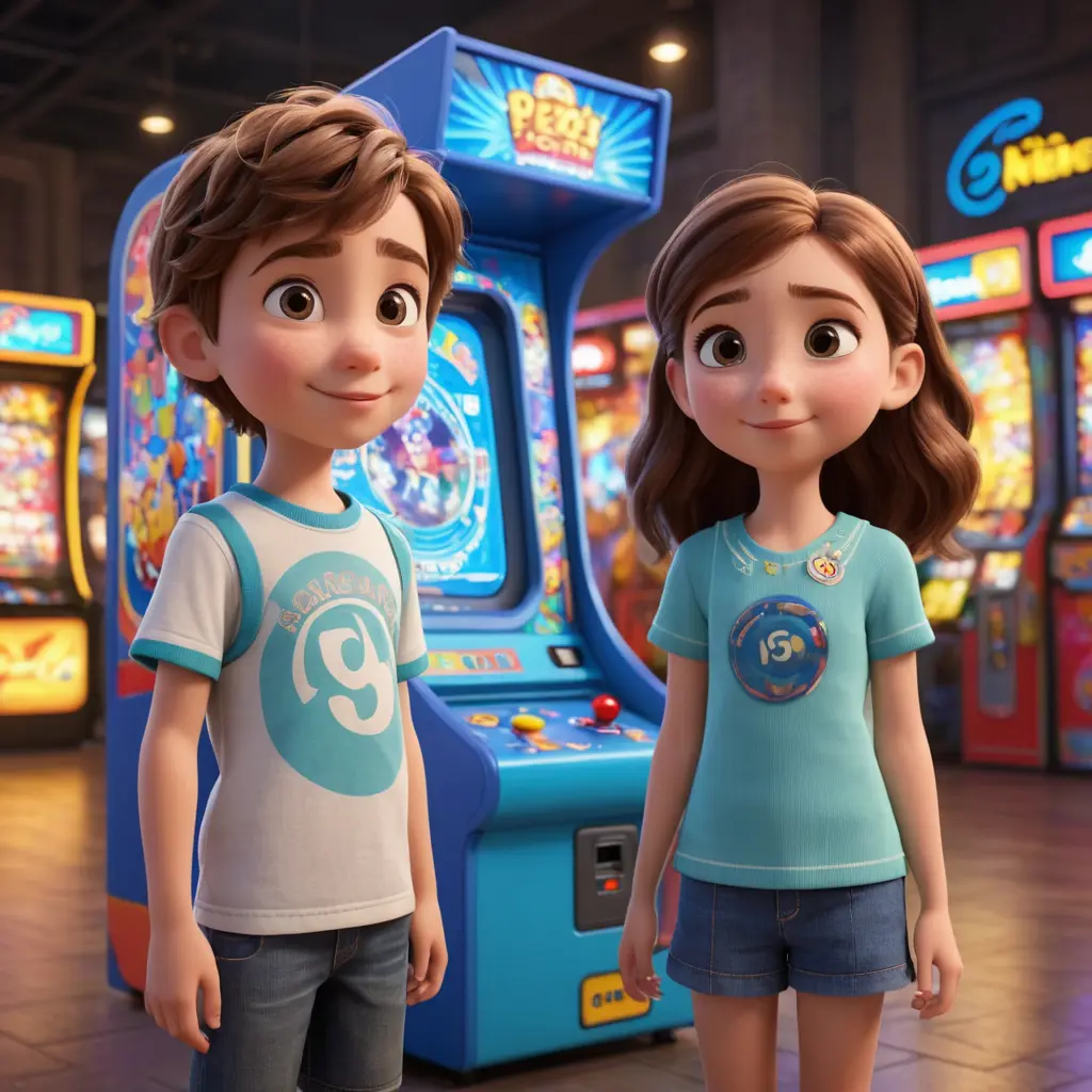 3D cartoon Disney character portrait render. image show 3d Pixar cartoon of Two 12-year-old european beautiful cute cartoon children (boy and girl) playing arcade games on prize machine . image captures the children and the prize machine they are playing on from the side. The children joyful . The background is white, The picture is sharp and clear, made from distance 10 meters, bokeh, 4k, highly detailed, Pixar render, CGI Animation, Disney, cute big circular reflective eyes, dof, (cinematic film), Disney realism, subtle details, breathtaking Pixar short, fine details, close up, sharp focus, HDR, Disney-style octane render, incredible composition, superb lighting and detail, image show 3d Pixar cartoon of Two 12-year-old european beautiful cute cartoon children (boy and girl) playing arcade games on prize machine . image captures the children and the prize machine they are playing on from the side. The children joyful . The background is white, The picture is sharp and clear, made from distance 10 meters