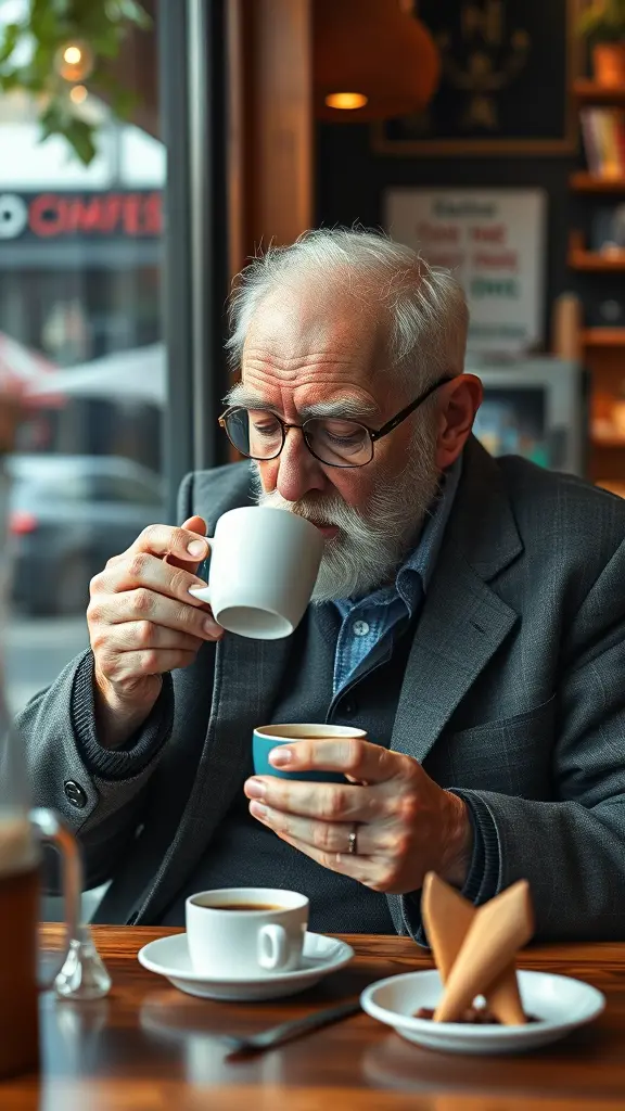 رجل عجوز يحتسي القهوه