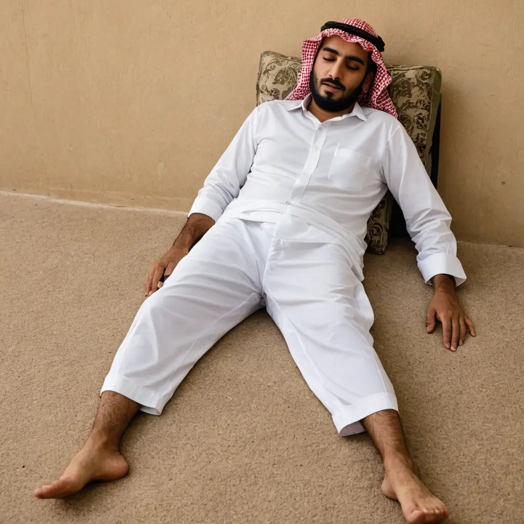 رجل سعودي نائم ببنطال قصير فقط