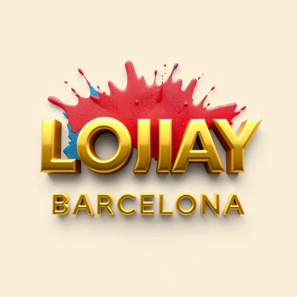 شعار برشلونة ثلاثي الأبعاد نحته اسم "LOAY" باللون الذهبي,وخلفه رشة من اللون الأحمر و الازرق