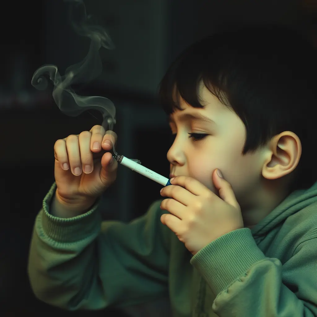 طفل يشرب السكائر