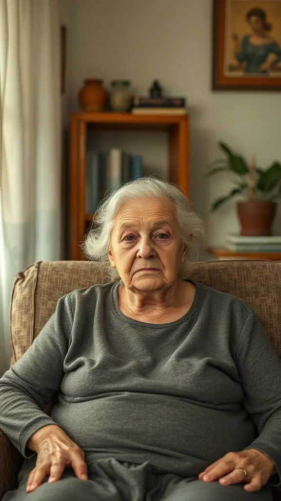 صوره لامراه كبيره في السن جالسه في المنزل غاضبه