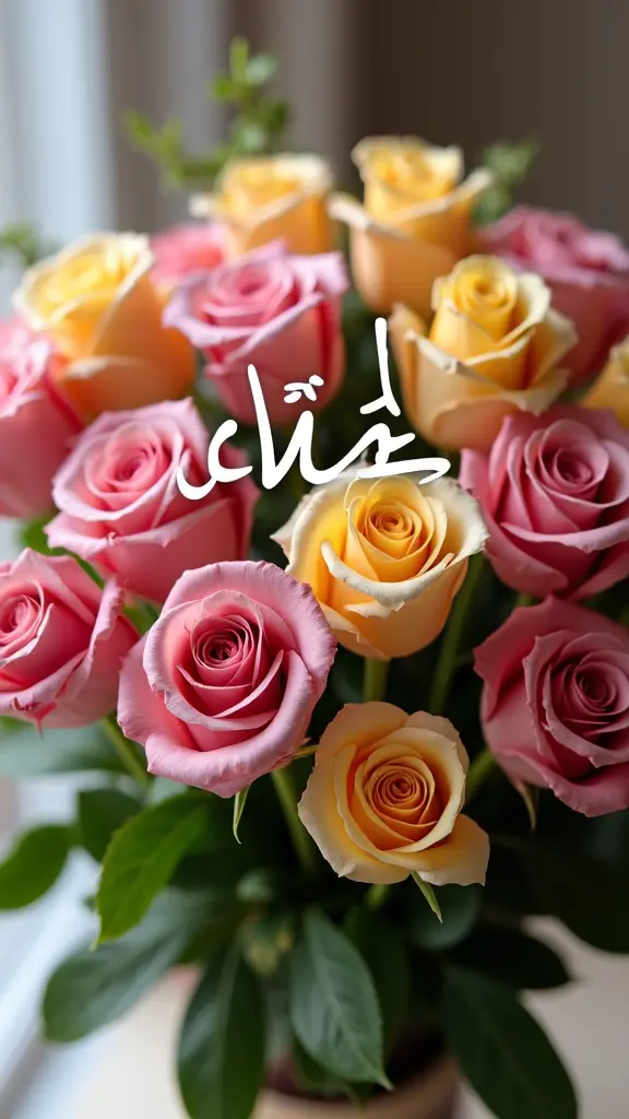 اسم منى باللغة العربية موجود على باقة أزهار مرتبه